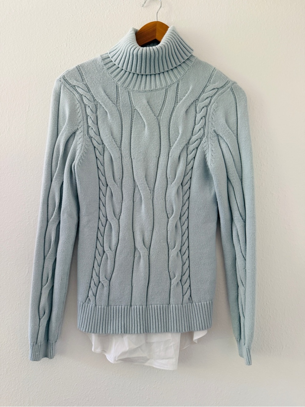 Karen Millen Light Blue Cable Knit Mixed Media Sweater